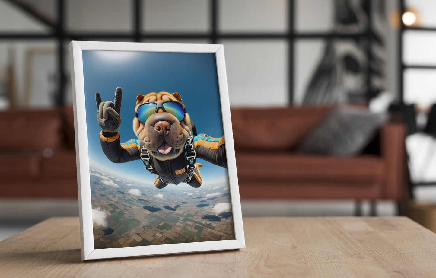 Skydiving Shar Pei Poster - Epic Wall Art for Animal Lovers | Unique Extreme Sport Dog Print Decor