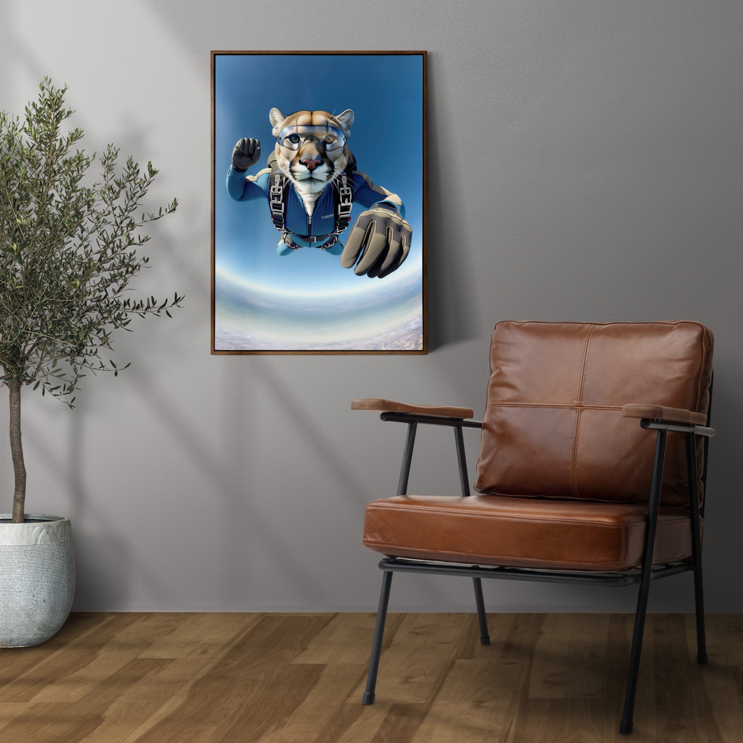 Epic Skydiving Puma Poster - Extreme Sport Wall Art, Unique Animal Print Decor, Perfect Gift for Animal Lovers