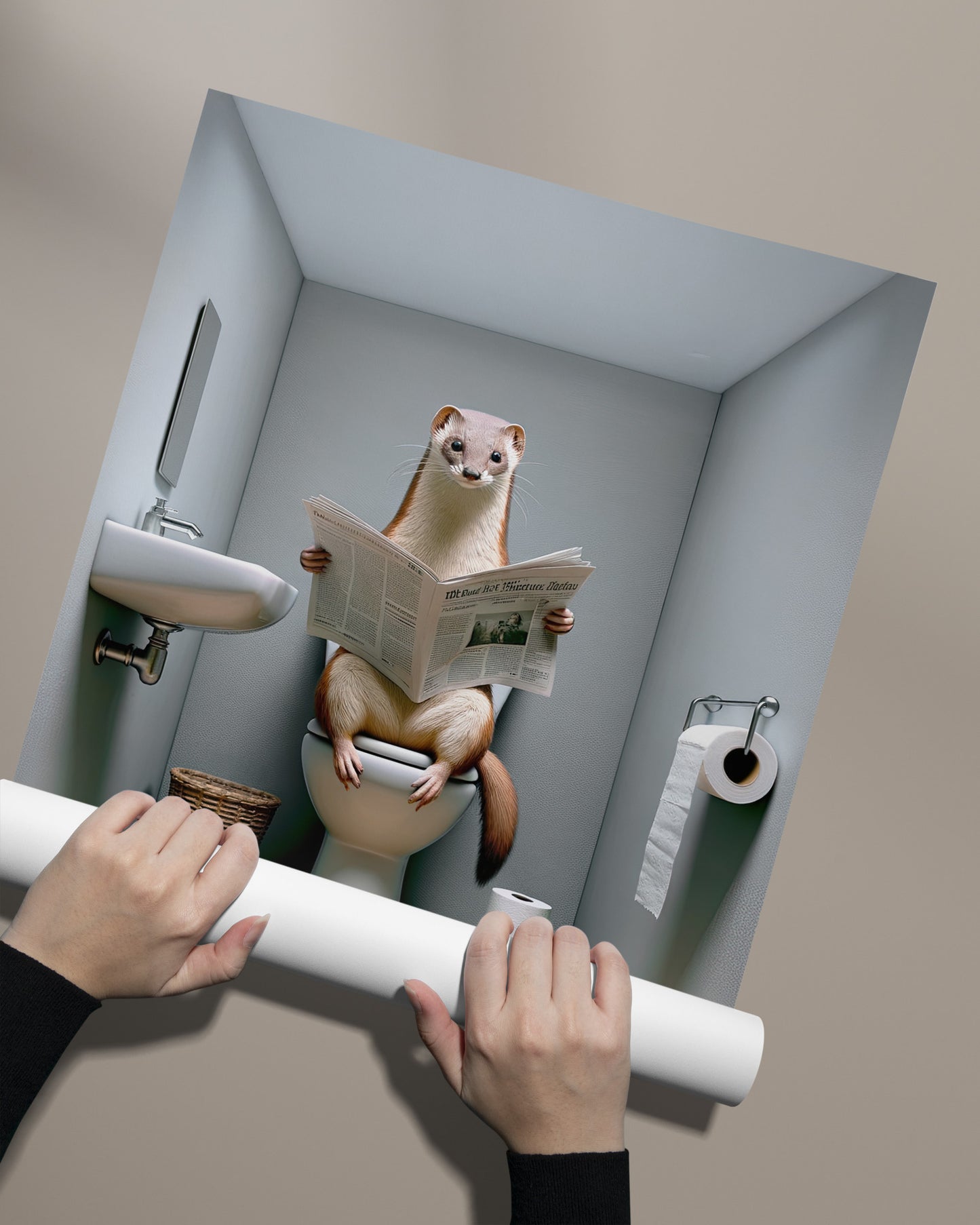 Funny Weasel on Toilet Poster - Unique Bathroom Wall Art & Decor | Gag Gift for Your WC