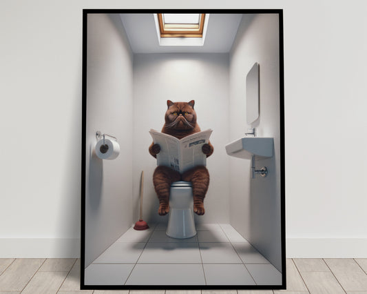 Affiche Murale Chat Exotic Shorthair Chocolat aux Toilettes - Décoration Humour WC & Salle de Bain - Poster Cadeau Chat