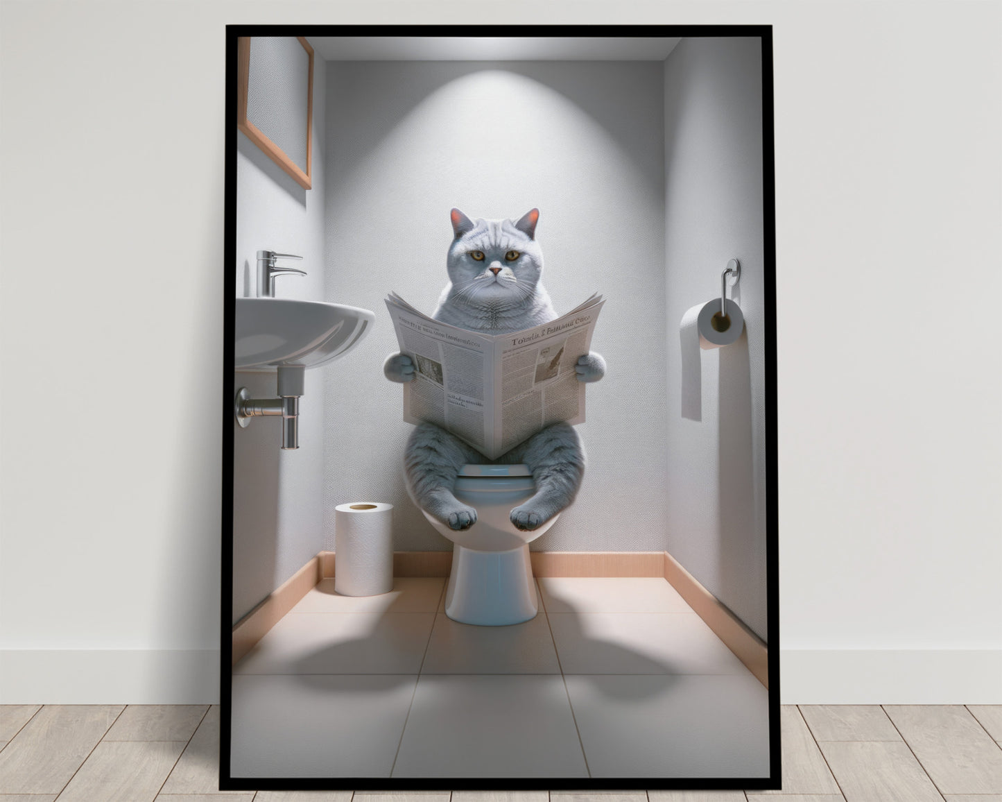 Funny British Shorthair Cat Bathroom Poster - Hilarious Bathroom Wall Art - WC Toilet Decor - Gag Gift for Cat Lovers