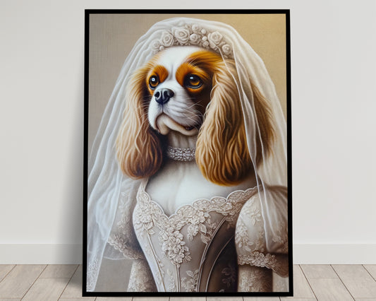 "Cavalier King Charles Spaniel Wedding Dress Poster - Dog Bride Wall Art - Unique Animal Decor Gift"