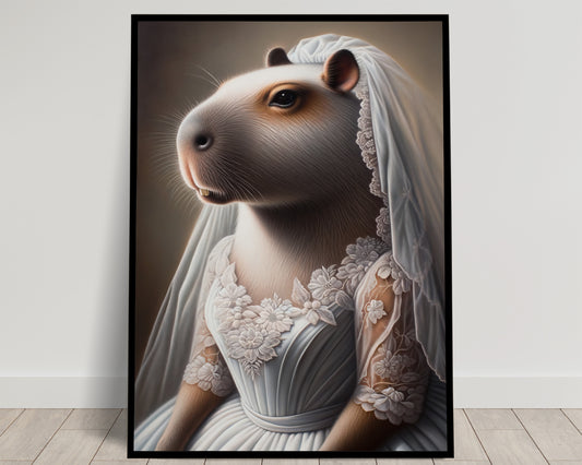 Capybara Bride Poster - Wedding Dress Animal Wall Art - Funny & Unique Home Decor Gift