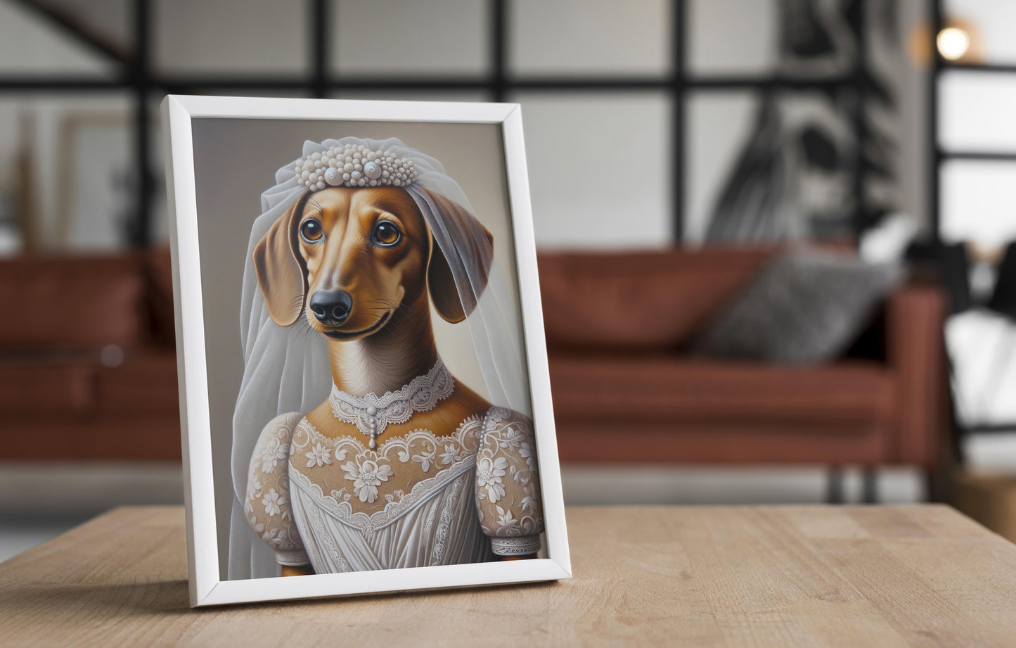 "Funny Dachshund Poster in Wedding Dress | Unique Animal Wall Art | Bride Dog Decor | Perfect Gift Ideas"