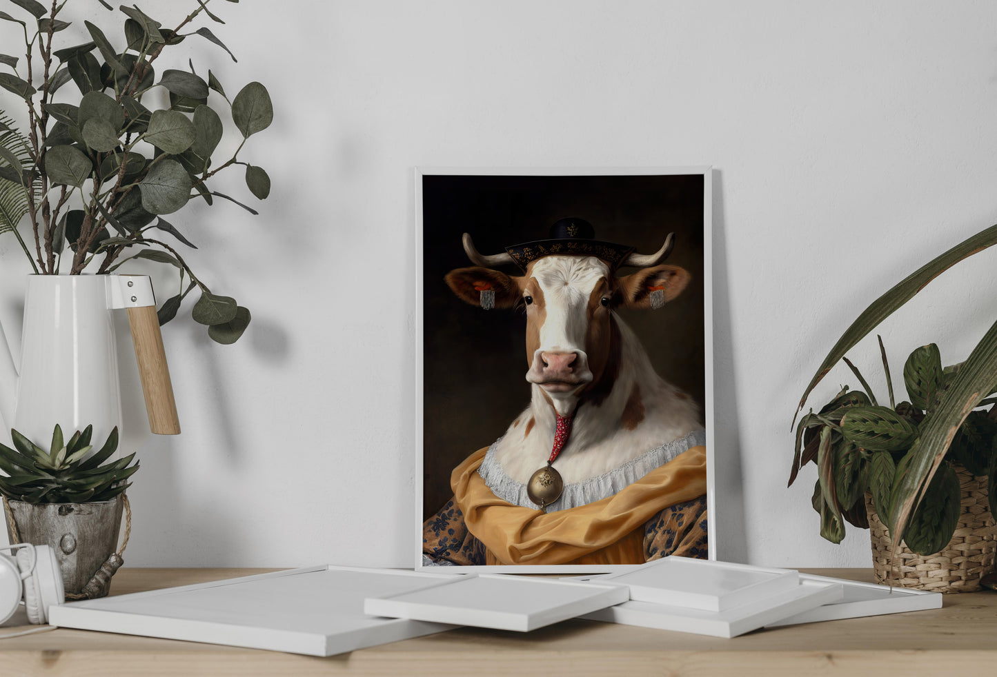 Baroque Style Cow Poster | Noble Animal Wall Art | Frameable Cow Prints | Elegant Home Decor