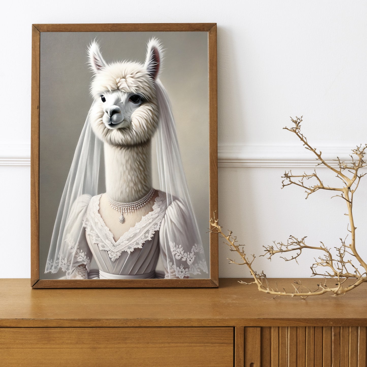 Alpaca Bride Poster - Funny Animal Wall Art for Unique Home Decor | Wedding Dress Portrait Print