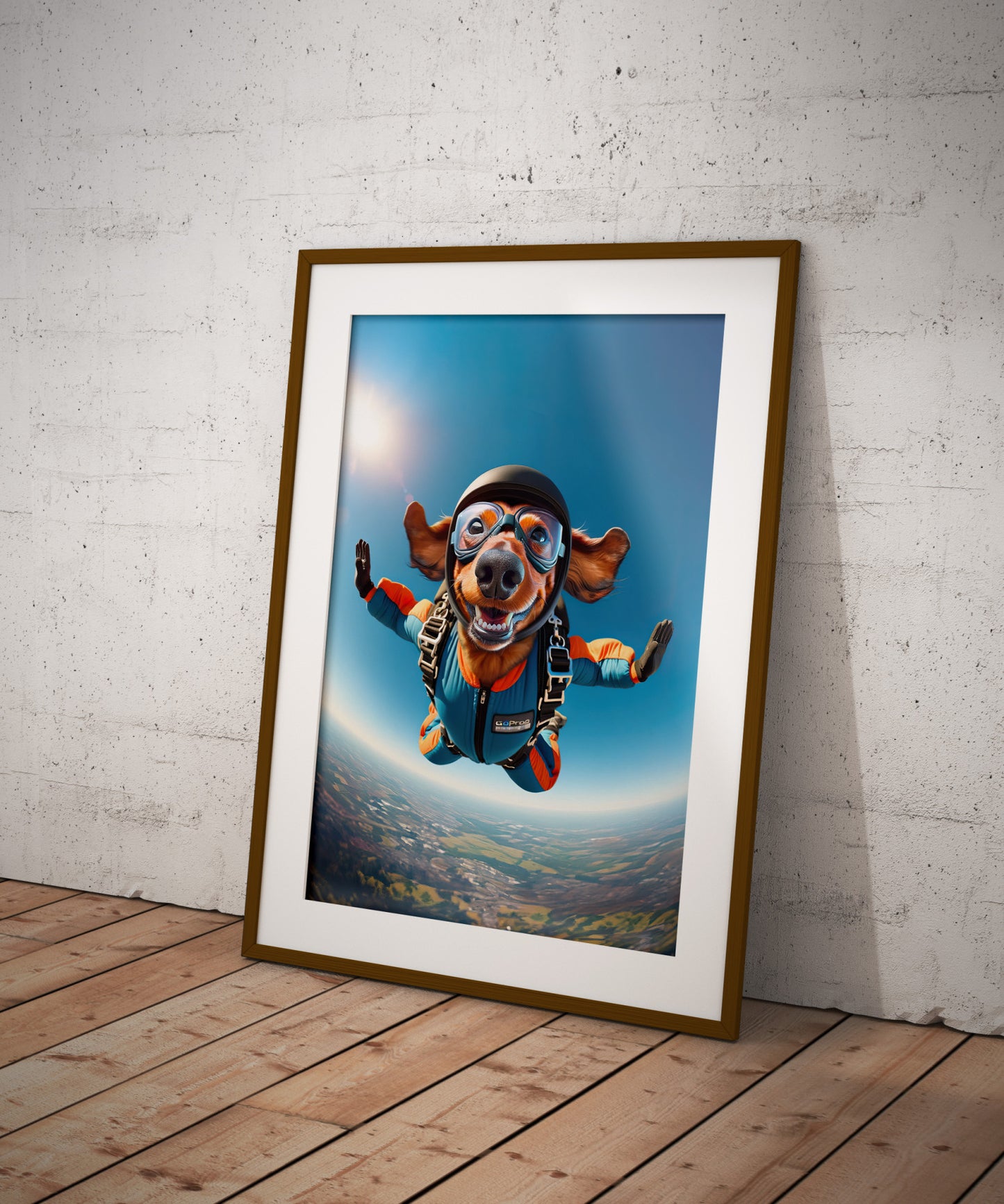 Affiche Murale Teckel en Parachute - Poster Chien Skydiving - Décor Sport Extrême - Idée Cadeau Unique