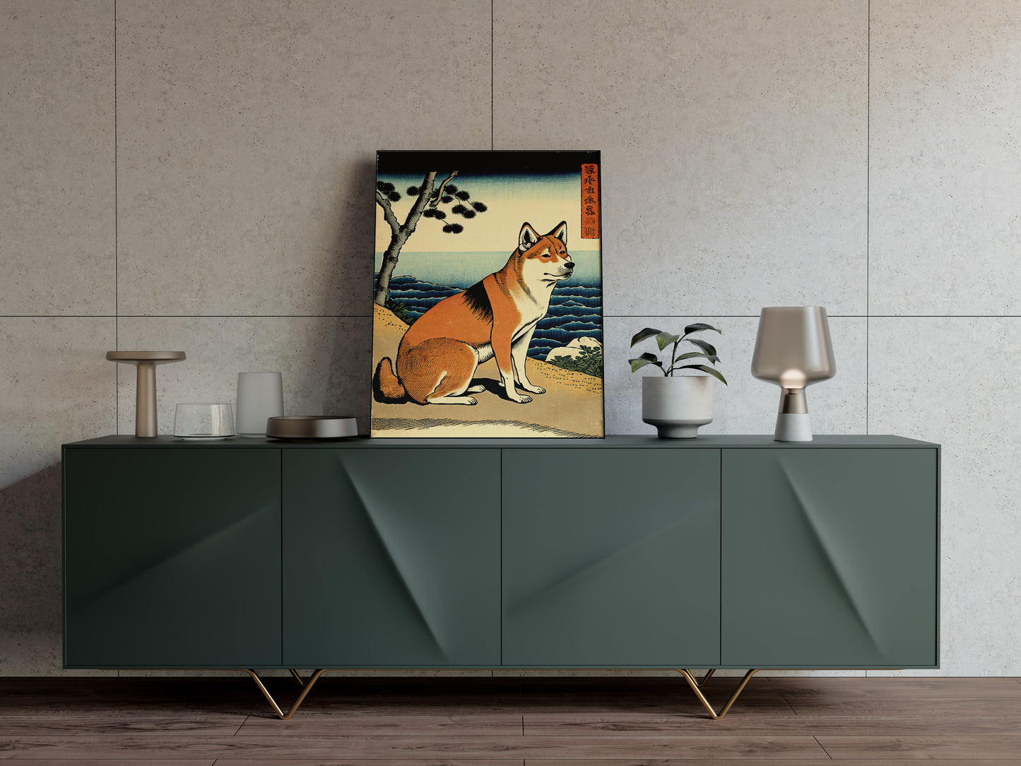 Shiba Inu Dog Poster, Japanese Art Style Illustration, Nipponese Wall Art Decor