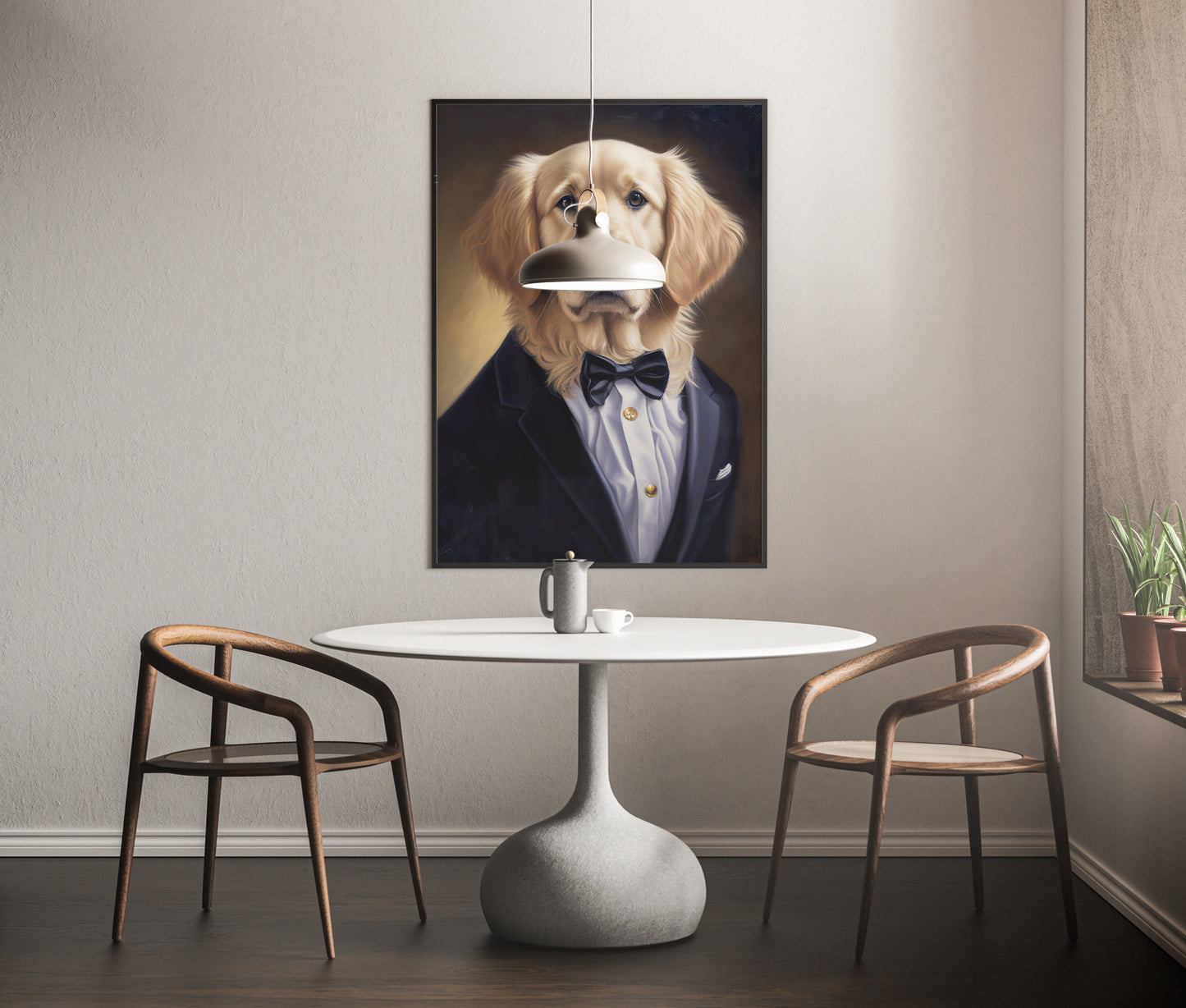 Affiche portrait Golden Retriever en smoking | Poster décoration murale animaux | Art mural élégant