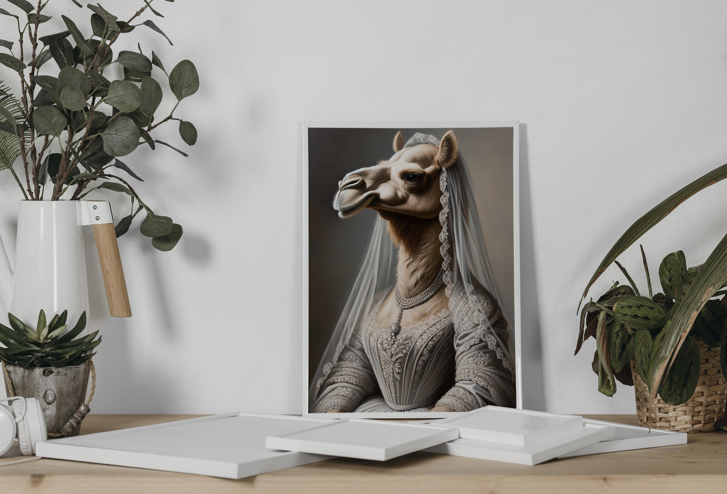 Camel Bride Poster - Funny Animal Wall Art, Unique Wedding Decor, Portrait of Camel in Dress, Perfect Gift