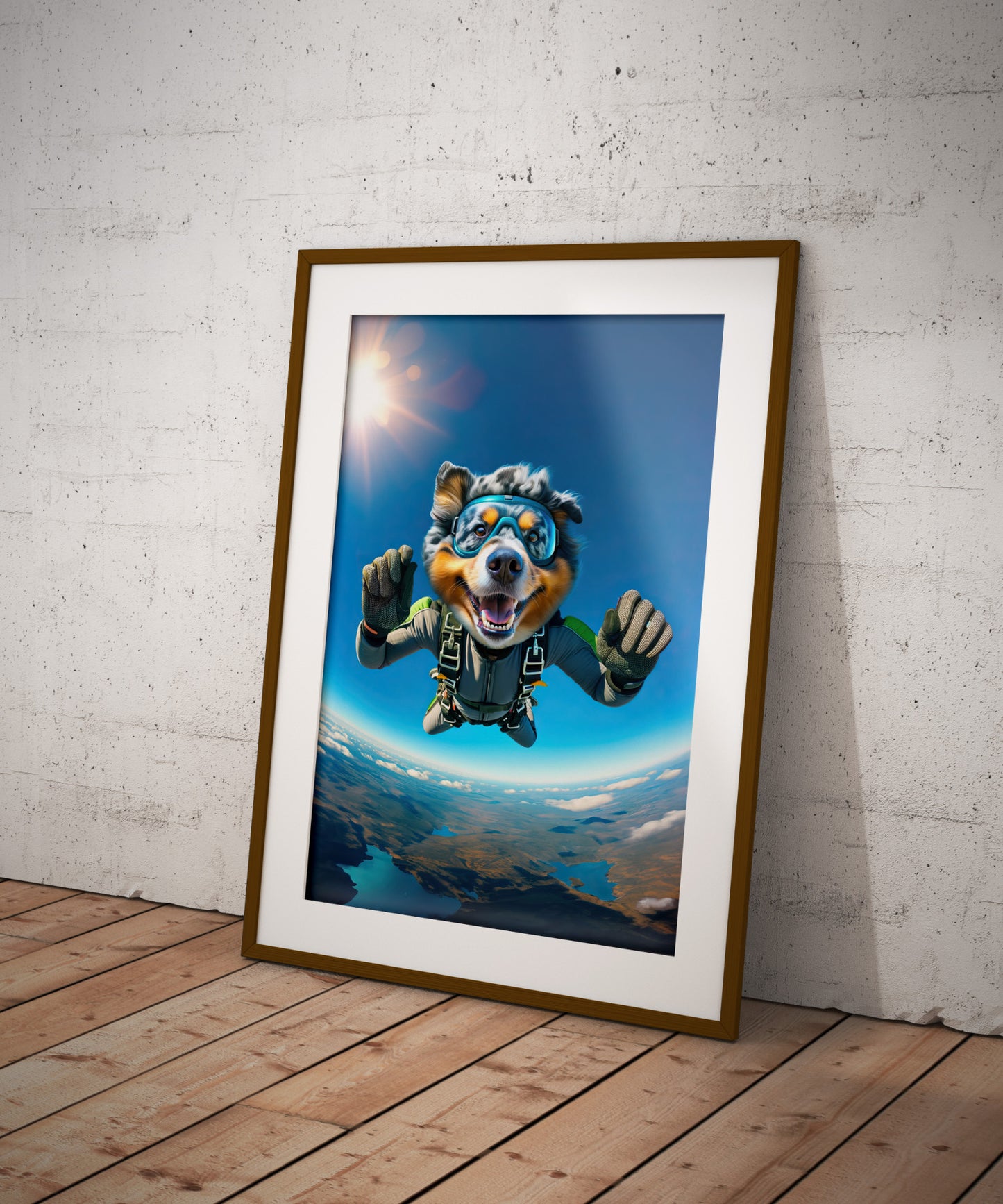 Poster Chien Saut en Parachute, Affiche Murale Berger Australien, Décor Sport Extrême, Idée Cadeau Fun et Unique