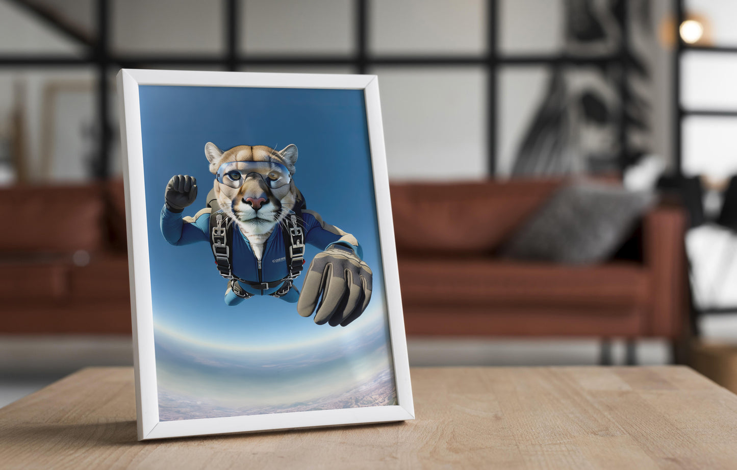 Epic Skydiving Puma Poster - Extreme Sport Wall Art, Unique Animal Print Decor, Perfect Gift for Animal Lovers