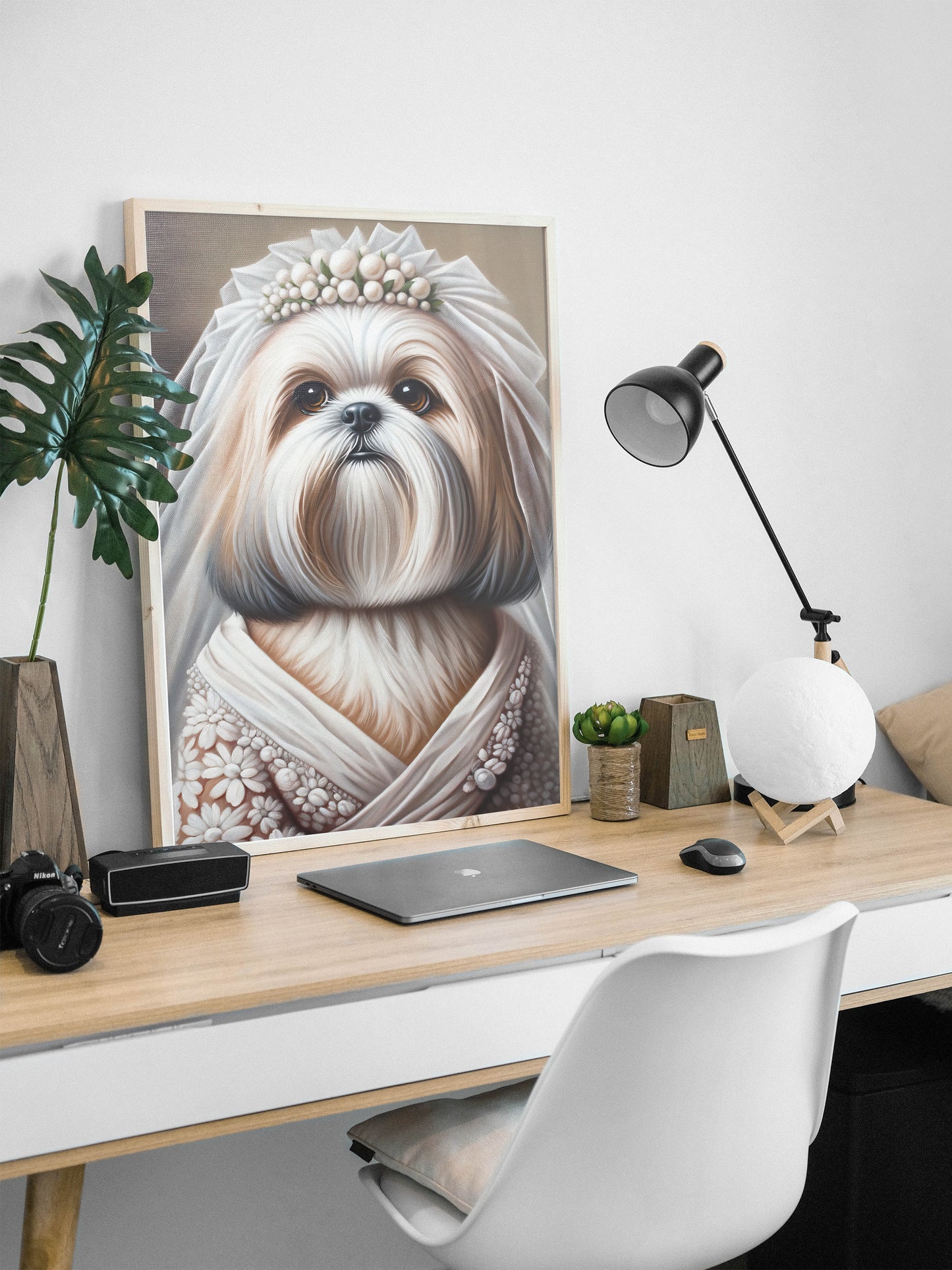 Poster Chiot Shih Tzu en Robe de Mariée | Déco Murale Animaux | Affiche Mariage Humoristique