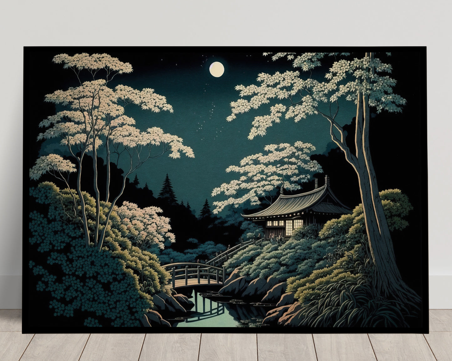 Affiche Poster Jardin Japonais Clair de Lune - Art Nippon Décoration Murale Zen Paysage