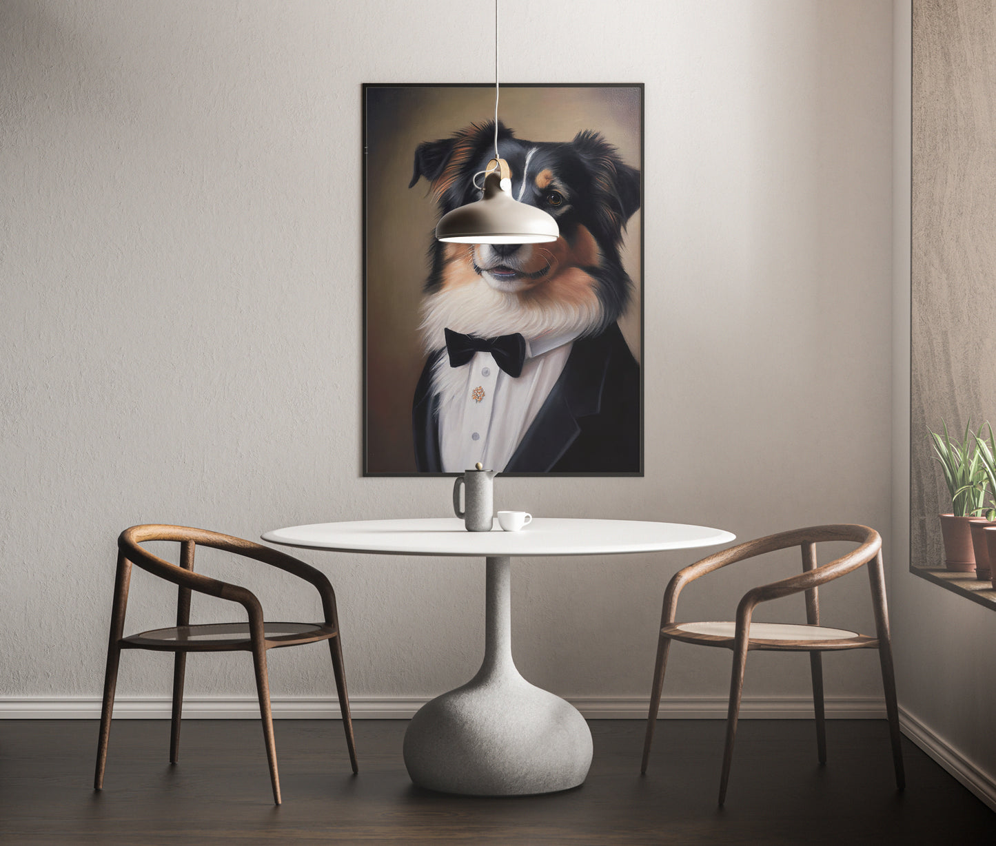 Chic Dog Poster - Australian Shepherd in Tuxedo | Humorous Wall Art | Portrait Print