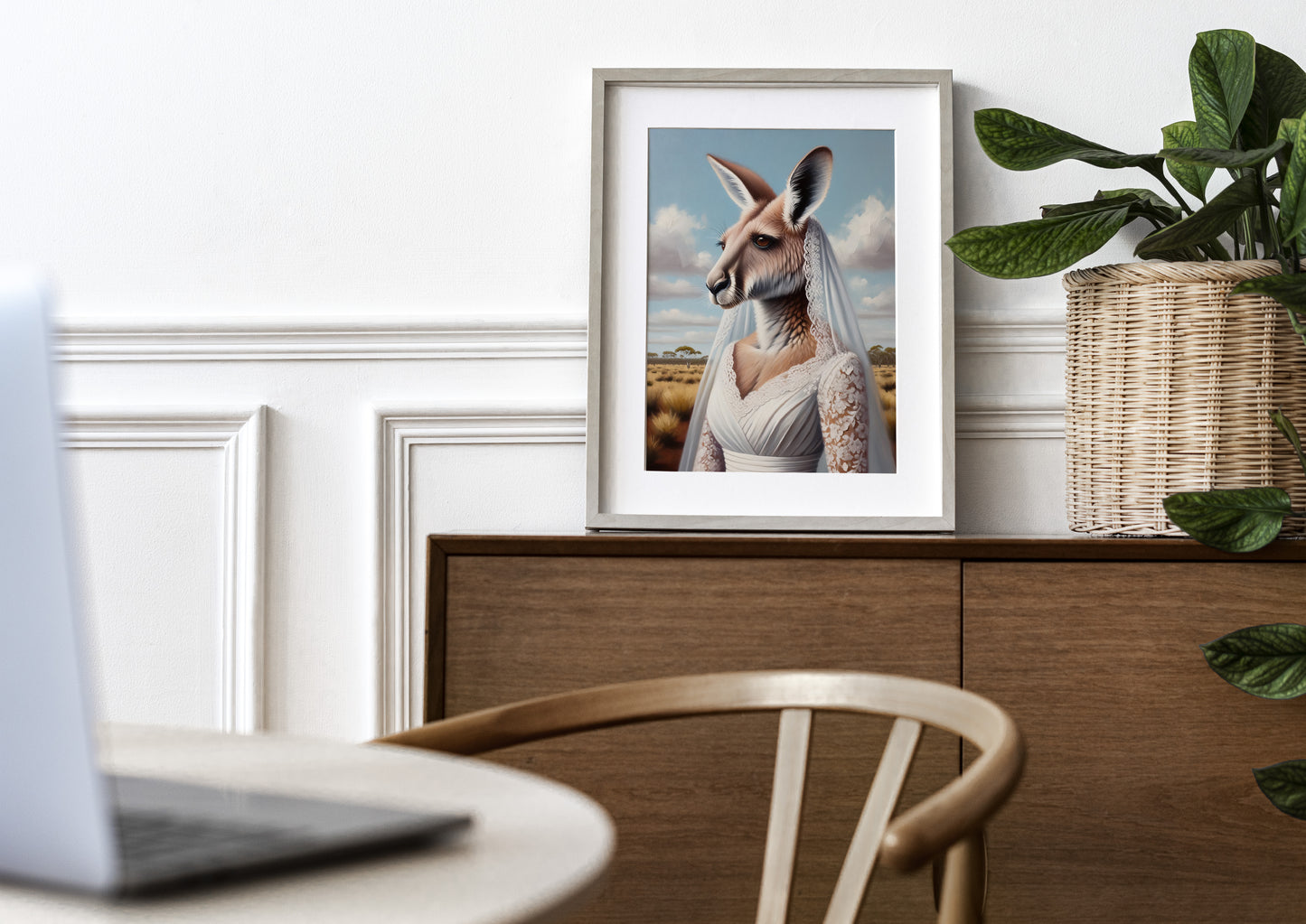 Kangaroo in Wedding Dress Poster - Unique Wall Art, Funny Animal Decor, Bride-Themed Print, Perfect Gift