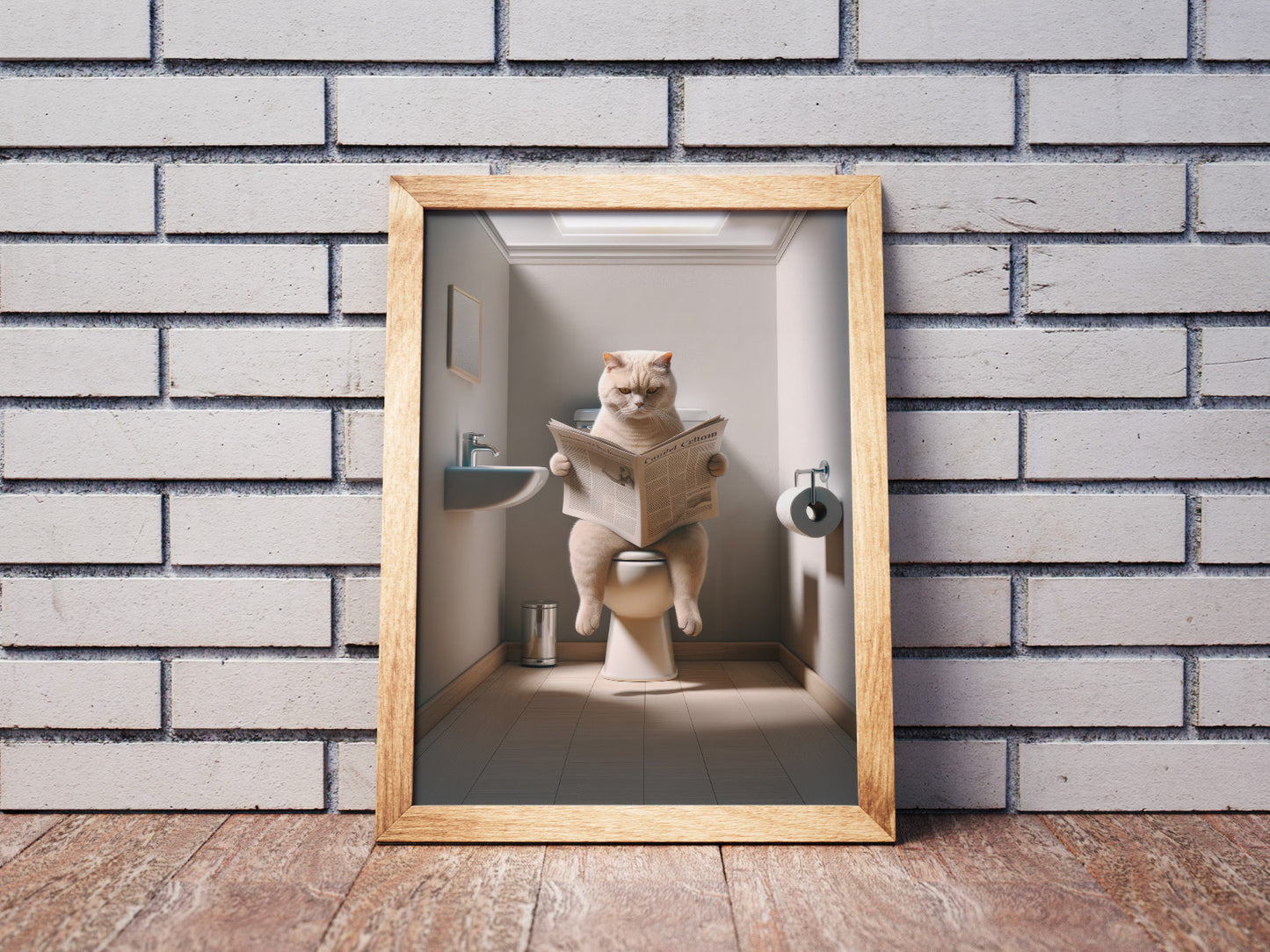 Funny Bathroom Wall Art: British Shorthair Cream Cat Toilet Poster - Gag Gift for WC Decor