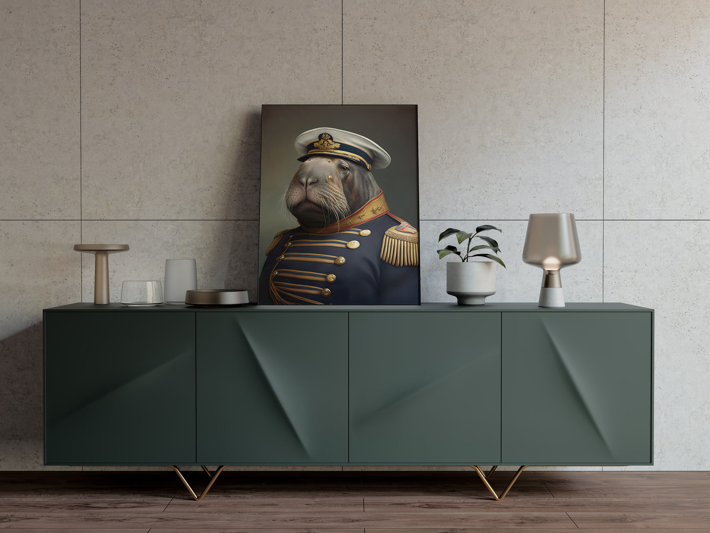 Heroic Walrus Poster in Military Uniform | Funny Animal Wall Art | Portrait Print for Home Decor