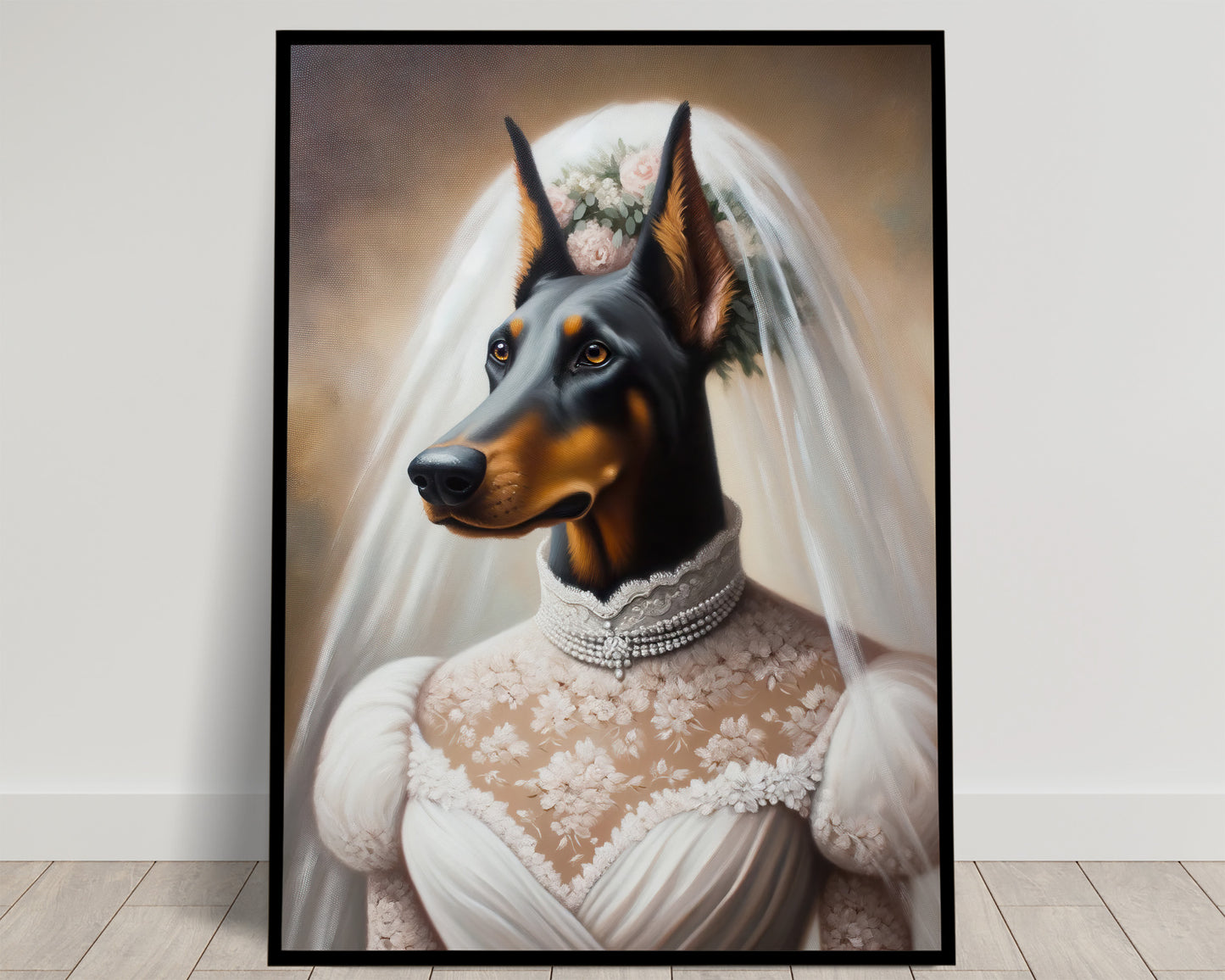 Doberman Pinscher Wedding Dress Poster - Funny Animal Wall Art Decor - Unique Dog Bride Print - Perfect Gift Idea