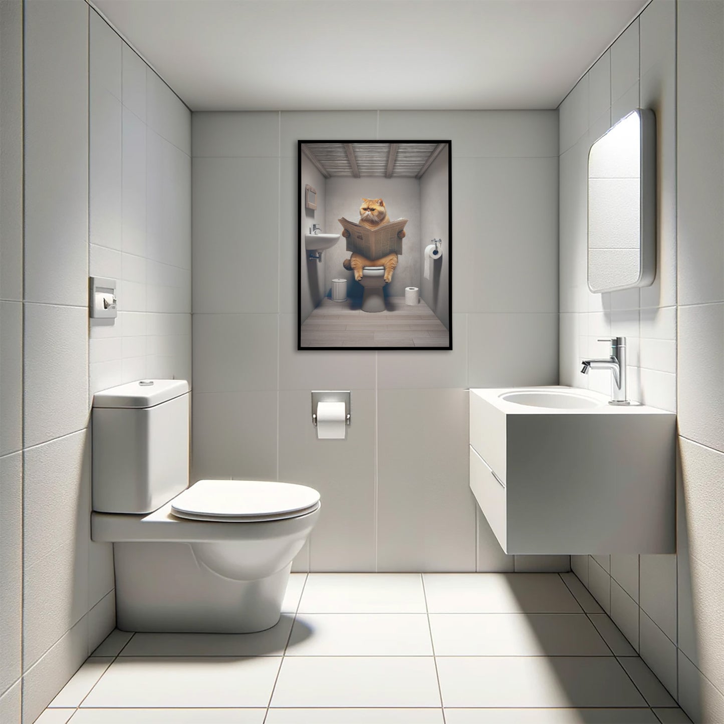 Affiche Murale Chat Exotic Shorthair lisant aux Toilettes - Déco Humour WC & Salle de Bain - Idee Cadeau