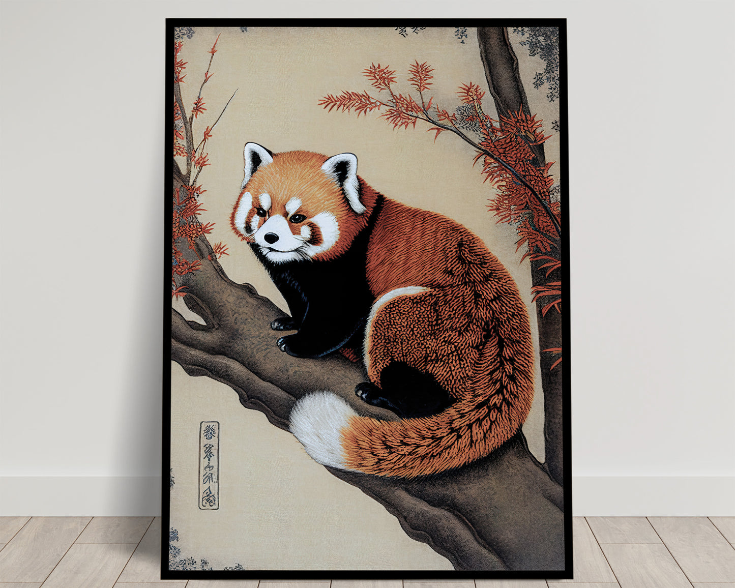 Affiche de Panda Roux Style Japonais - Poster Ukiyo-e, Art et Décoration Murale pour Intérieur Moderne