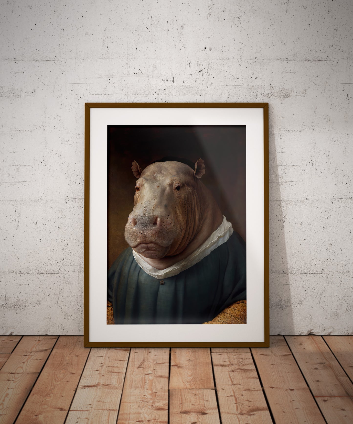 Poster Baroque Hippopotame Noble - Affiche déco murale animaux à encadrer, Art mural élégant