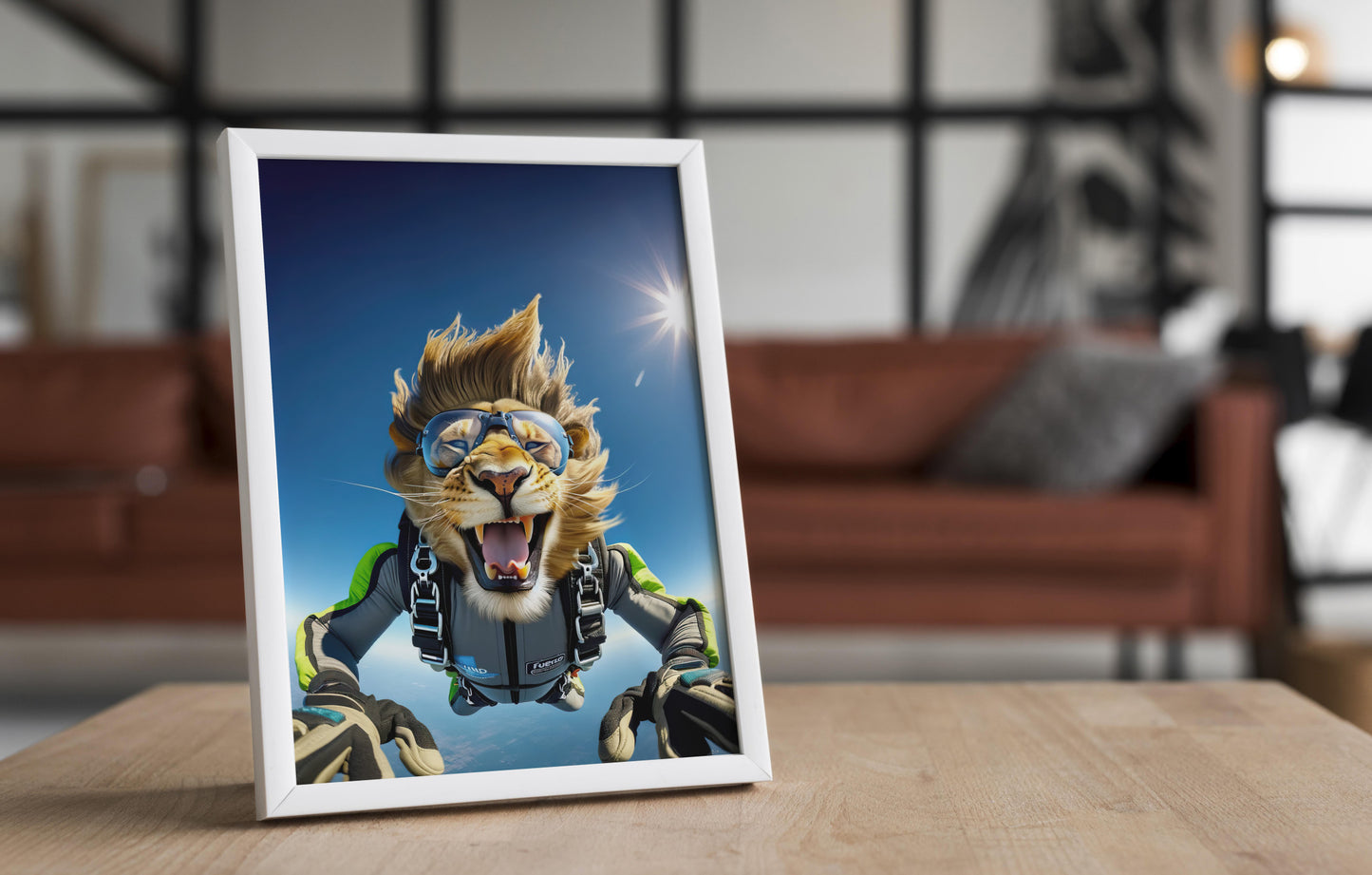 Skydiving Lion Poster - Epic Wall Art - Extreme Sport Decor - Unique Animal Print for Animal Lovers