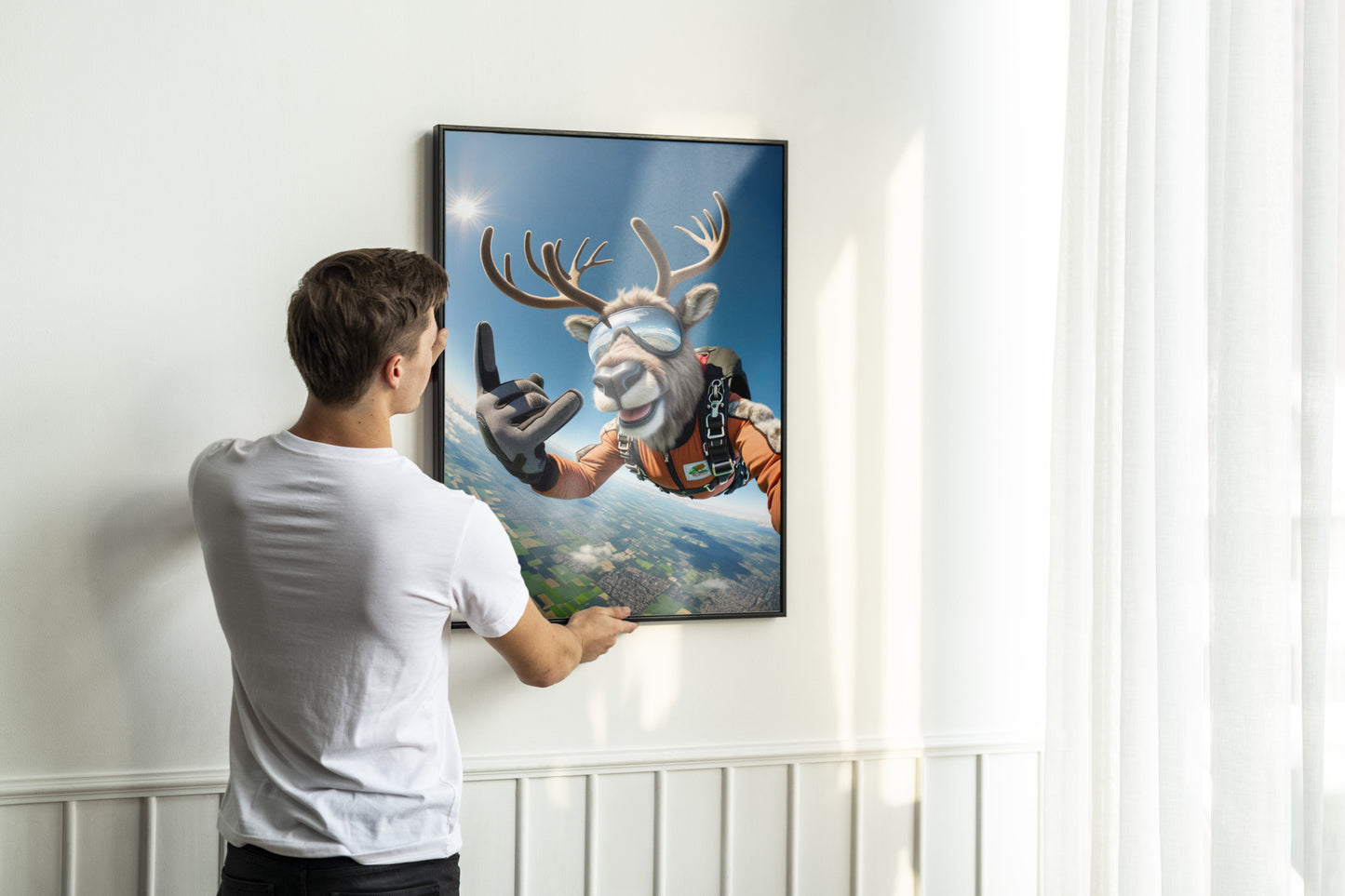 Skydiving Reindeer Poster - Epic Wall Art, Animal Print, Extreme Sport Decor, Perfect Gift for Animal Lovers