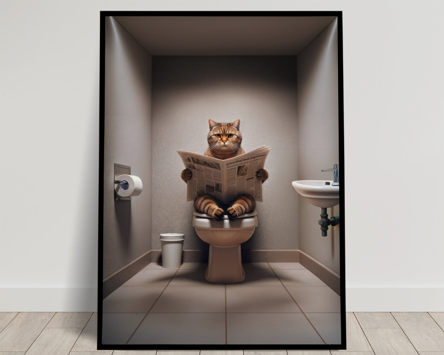 "Funny Bathroom Decor Poster - British Shorthair Cat Sitting on Toilet - Hilarious Wall Art, WC Gag Gift"