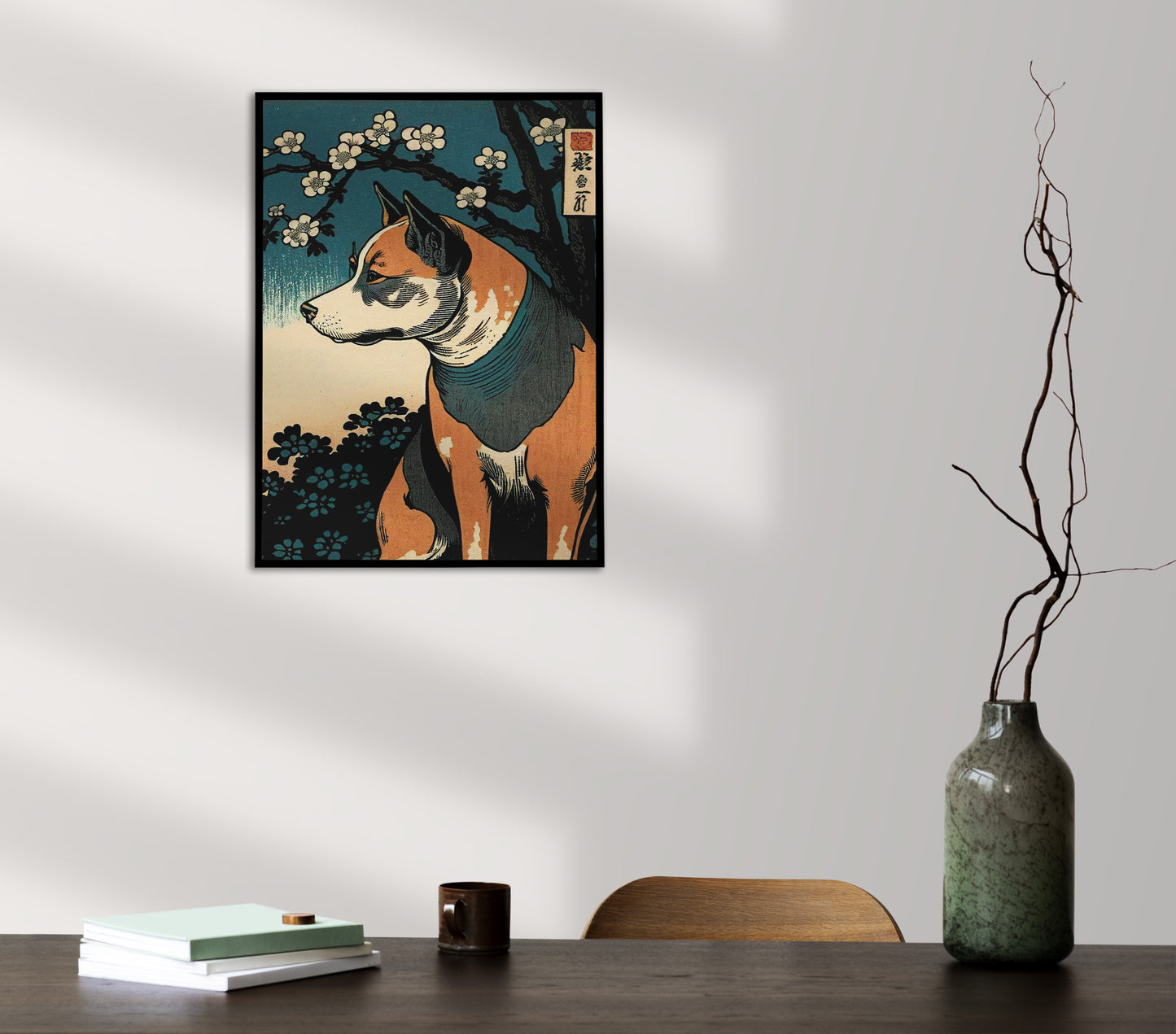 Poster Chien, Art Japonais Ukiyo-e, Décoration Murale Illustration, Affiche Design Chien, Art Mural Japon