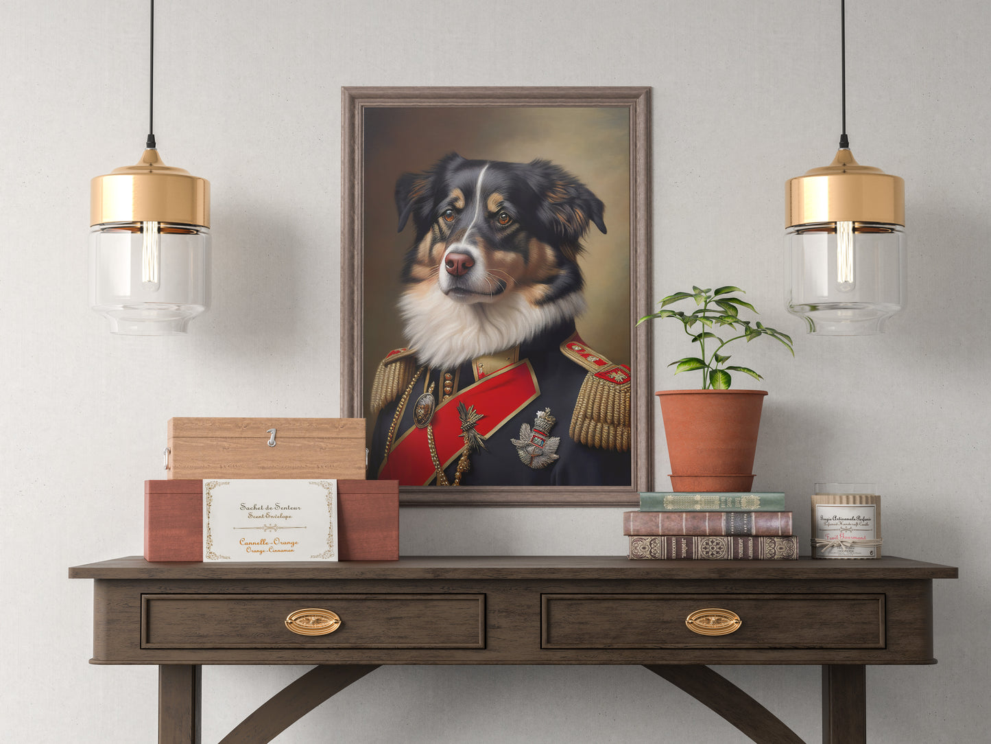 Australian Shepherd in Military Uniform Poster, Dog Wall Art, Animal Wall Decoration, Unique Dog Poster for Home Decor