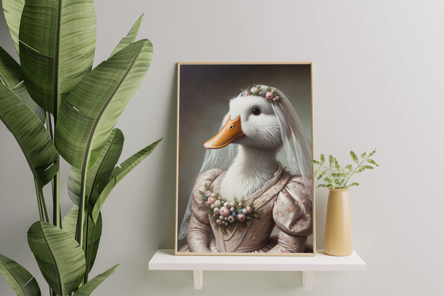 Whimsical Duck in Wedding Dress Poster - Funny Animal Wall Art Decor - Unique Bride-Themed Gift for Home