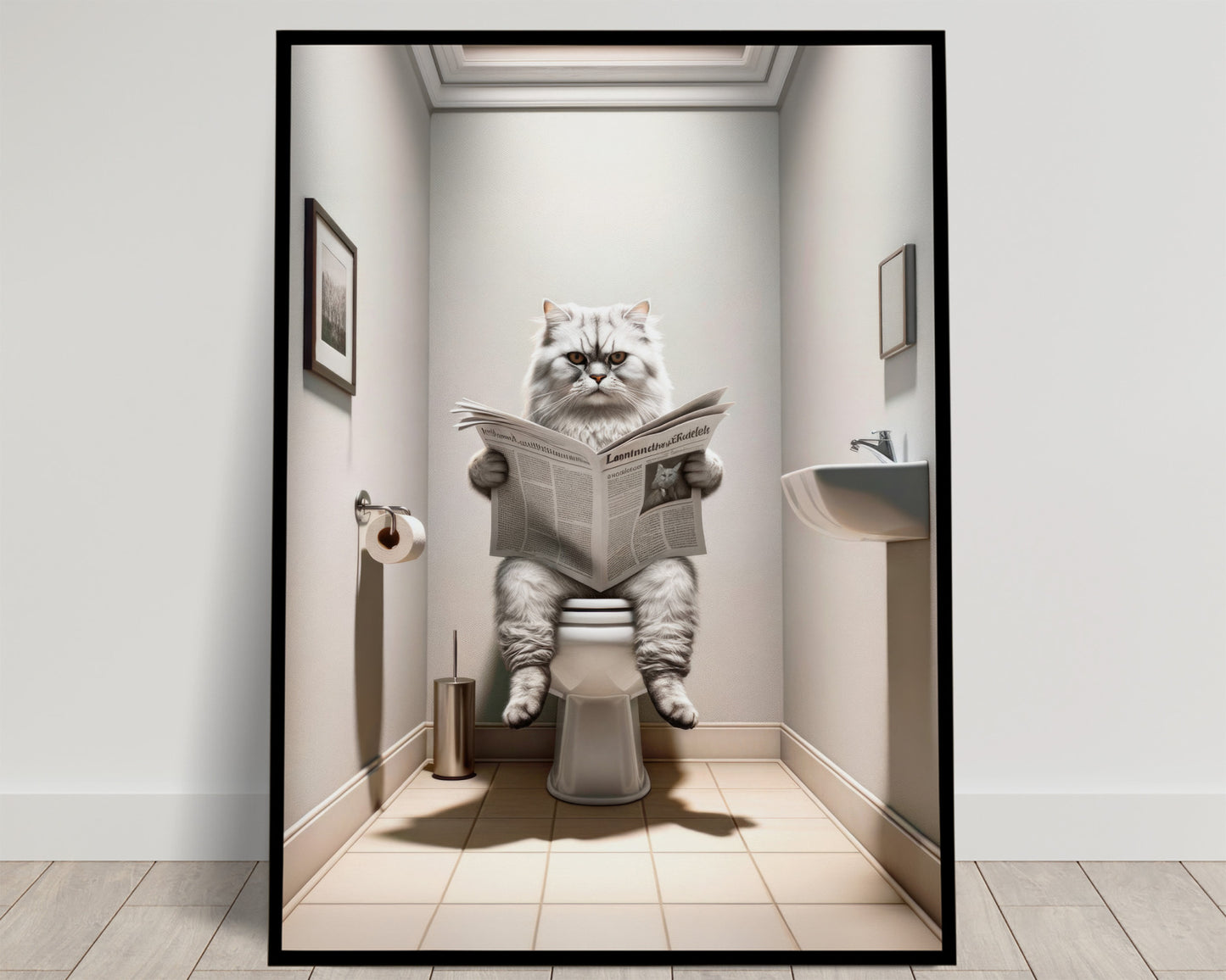 "Silver Shaded Persian Cat Toilet Poster - Bathroom Decor Wall Art for Cat Lovers - Funny Gag Gift"