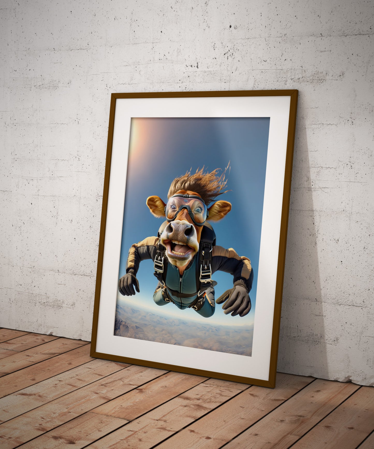 Epic Skydiving Cow Poster - Animal Print, Extreme Sport Wall Art, Unique Decor for Animal Lovers