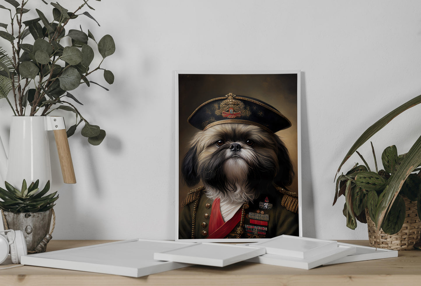 Poster Portrait Shih-tzu en Uniforme Militaire | Art Mural Chien Drôle et Héroïque | Décoration Murale Officielle