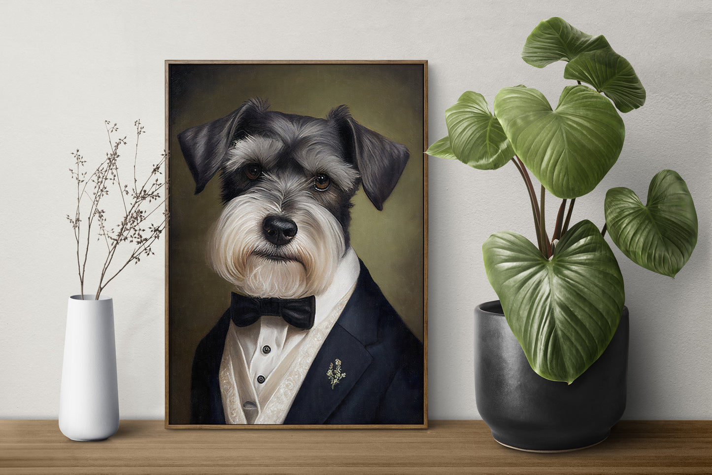 Portrait de Schnauzer en Smoking - Poster Chic et Humoristique de Chien - Décoration Murale Originale