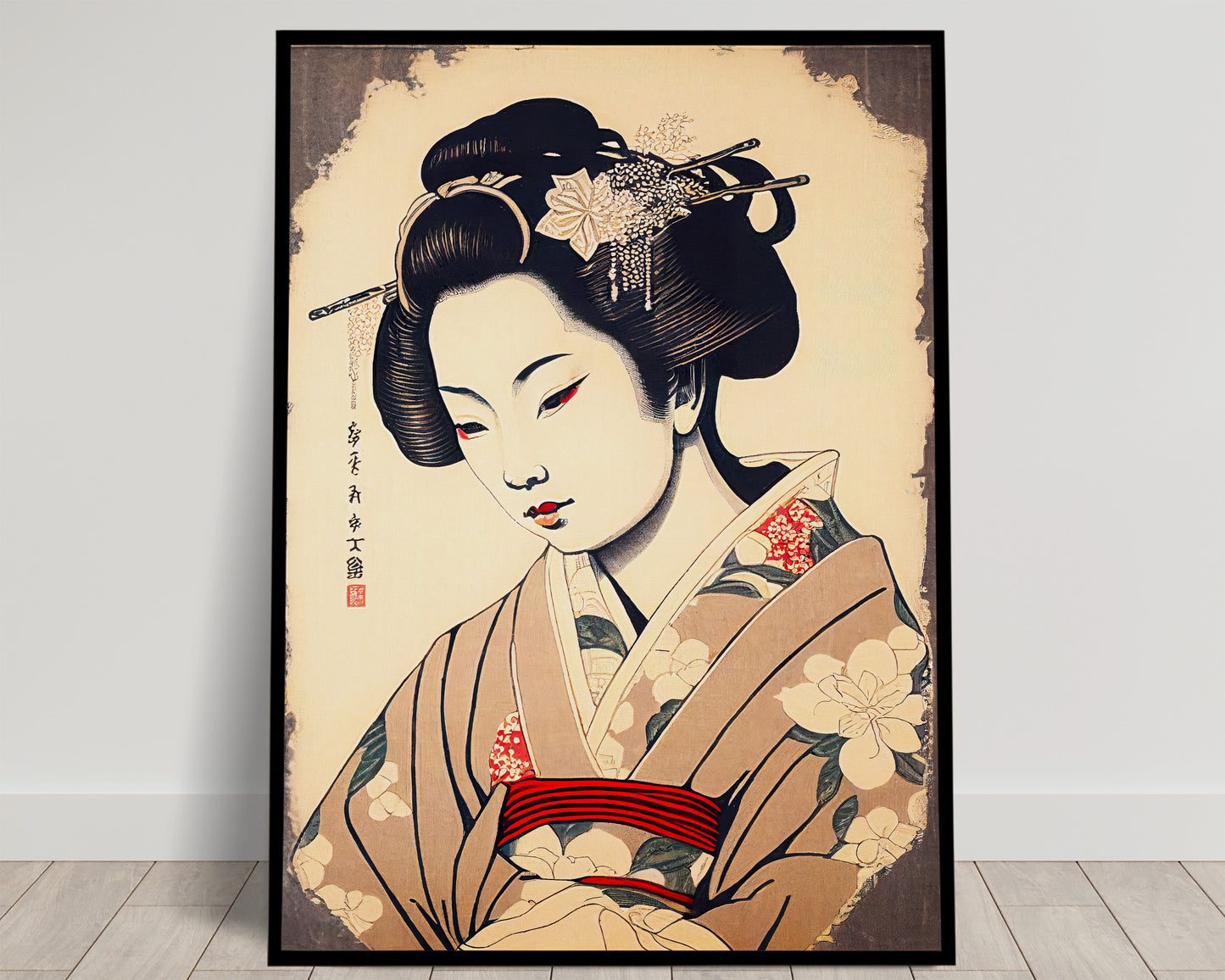 Japanese Geisha Art Poster – Geiko Illustration Wall Decor – Frameable Asian Art Print for Home