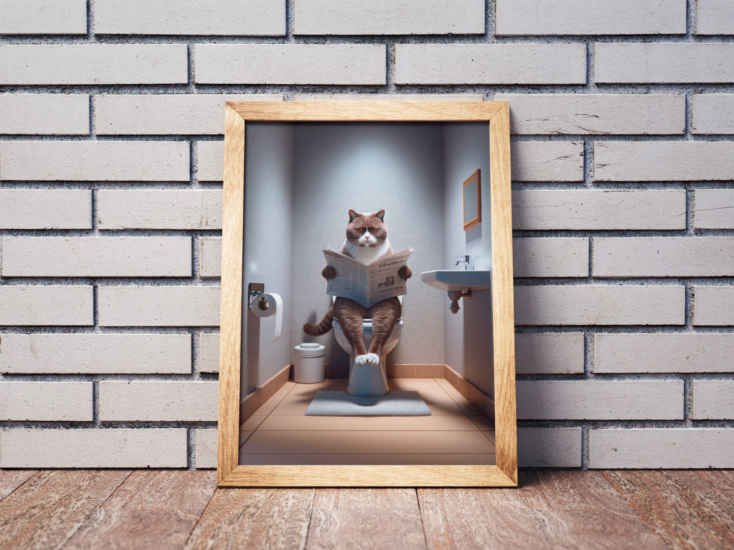 Funny British Shorthair Cat Bathroom Poster – Hilarious WC Wall Art – Unique Gag Gift Decor