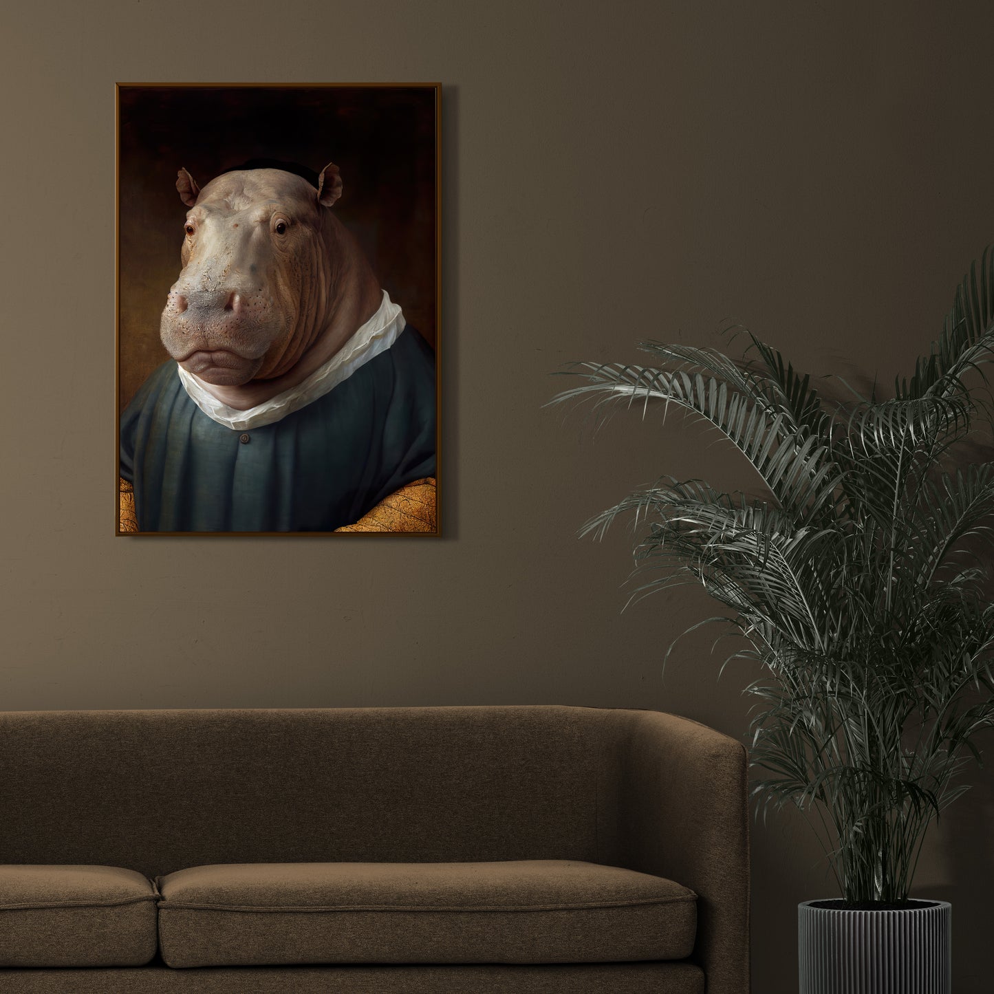 Poster Baroque Hippopotame Noble - Affiche déco murale animaux à encadrer, Art mural élégant