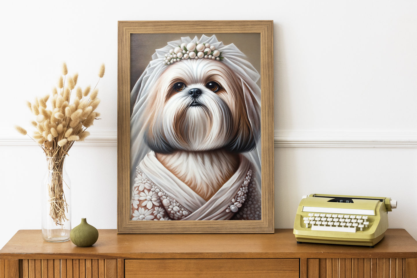 Poster Chiot Shih Tzu en Robe de Mariée | Déco Murale Animaux | Affiche Mariage Humoristique