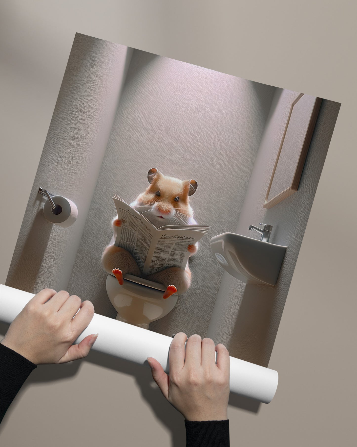 Poster Humour Hamster Lisant aux Toilettes, Décoration Salle de Bain, Cadeau Amusant, Art Mural, Décoration Toilette Originale