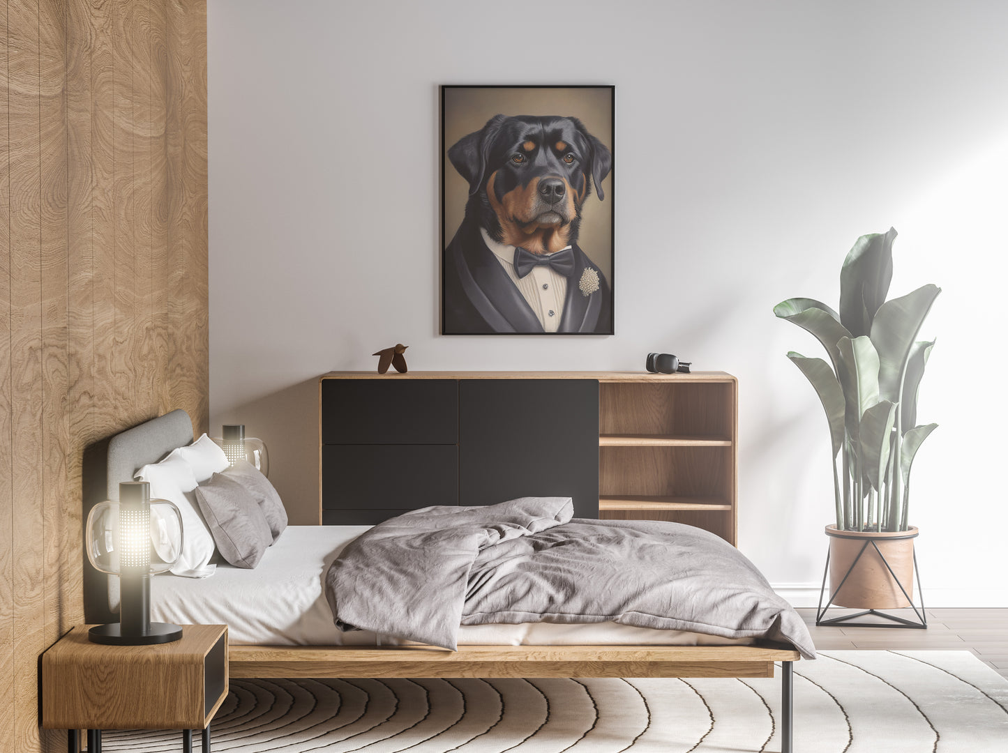 Poster de Rottweiler en Smoking - Art Mural Chic et Humour - Tableau Décoratif pour Intérieur