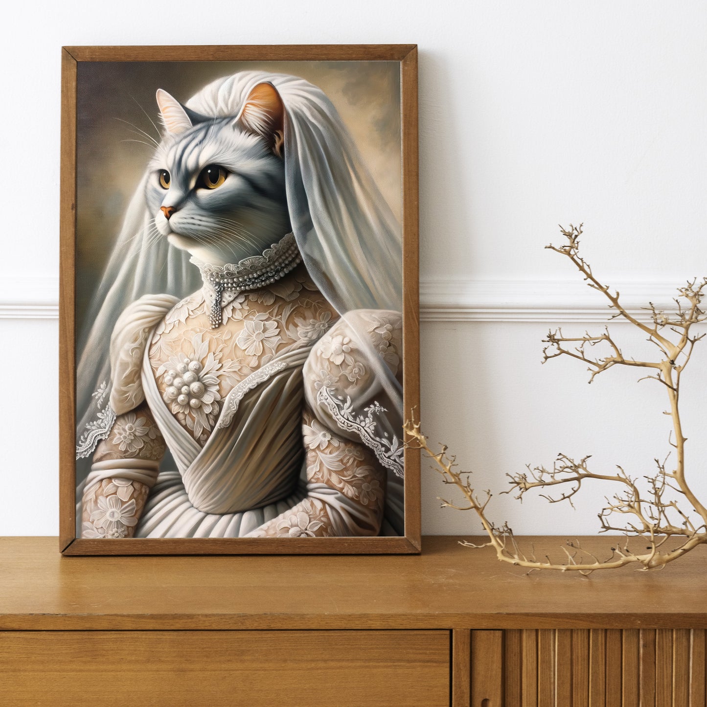 "Funny Cat Bride Poster - Unique Animal Wall Art Decor - Wedding Dress Cat Portrait Wall Print - Perfect Gift"