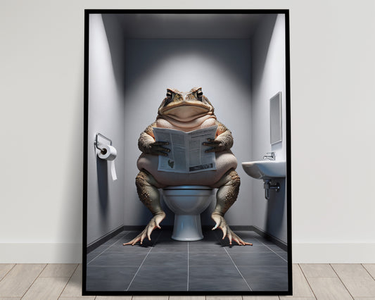 Poster d'un Crapaud lisant le journal, Décoration Humoristique WC, Affiche Toilettes, Cadre Déco Salle de Bain, Cadeau Amusant