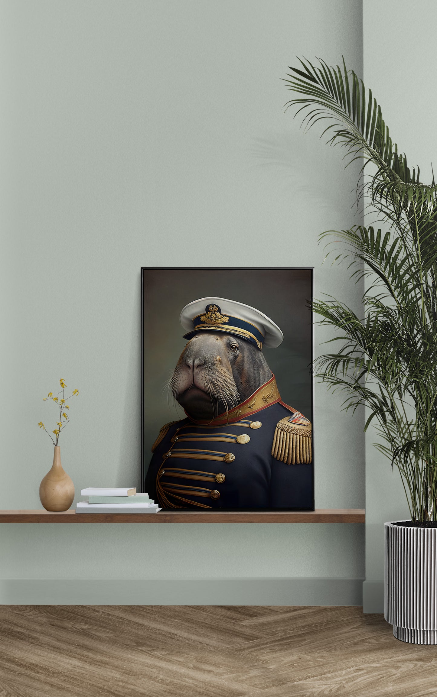 Heroic Walrus Poster in Military Uniform | Funny Animal Wall Art | Portrait Print for Home Decor