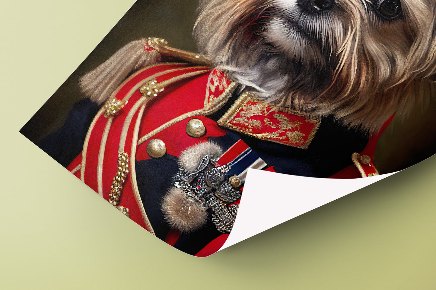 "Yorkshire Dog in Military Uniform Poster – Animal Wall Art, Yorkshire Terrier Wall Decoration"