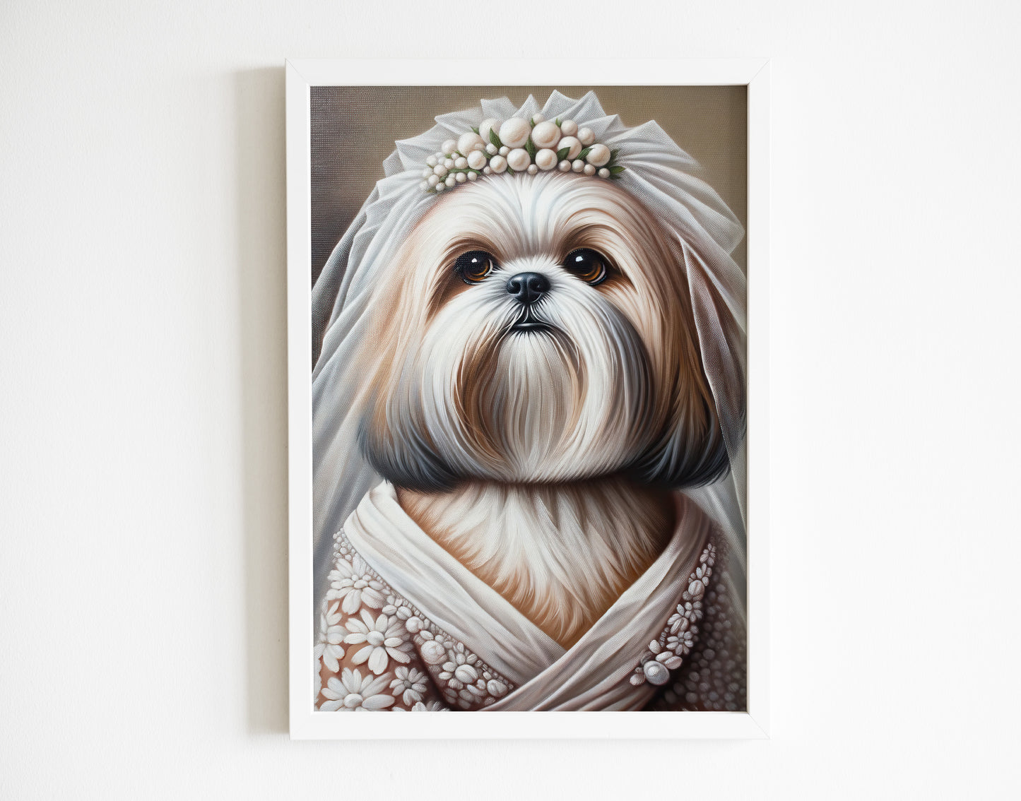 Poster Chiot Shih Tzu en Robe de Mariée | Déco Murale Animaux | Affiche Mariage Humoristique