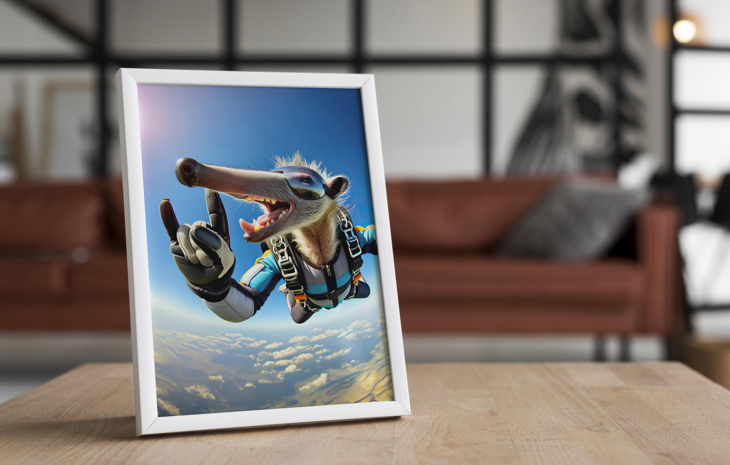 Epic Skydiving Anteater Poster - Funny Animal Print for Extreme Sport Decor & Animal Lover Gift