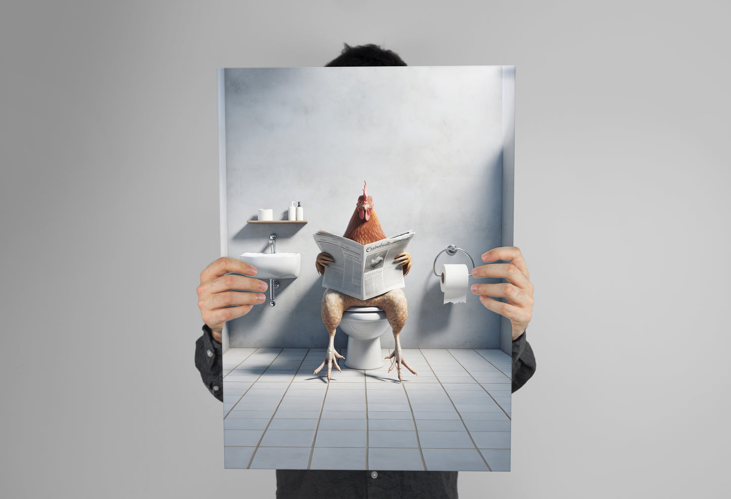 Unique Chicken Reading Newspaper Poster - Funny Bathroom Wall Art | WC Toilet Decor | Quirky Gift