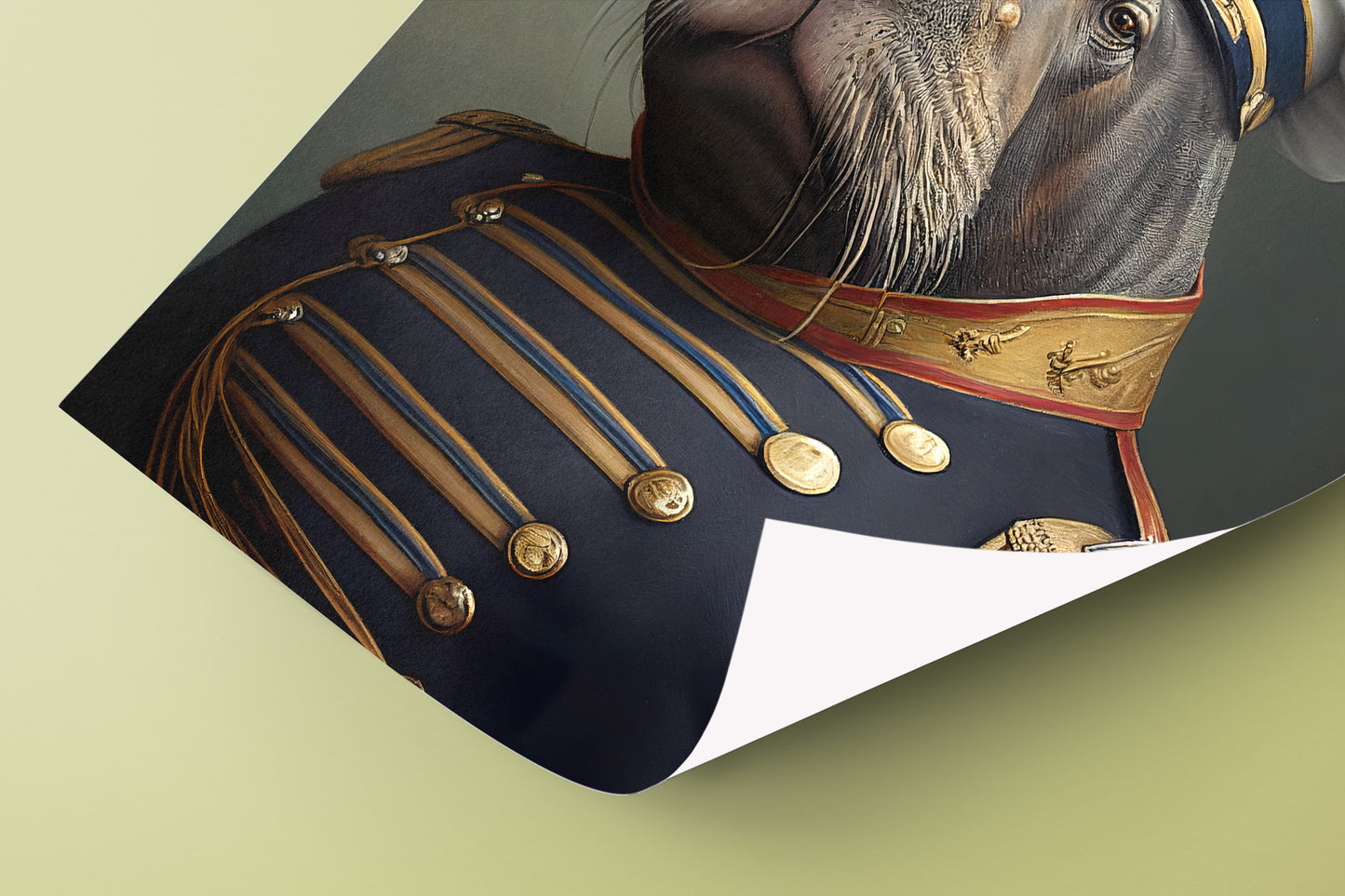 Heroic Walrus Poster in Military Uniform | Funny Animal Wall Art | Portrait Print for Home Decor